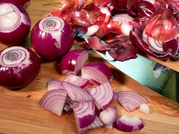 Pickled beets, cut onions.