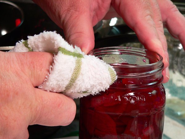 Pickled Beets, carefully wipe off the rim.