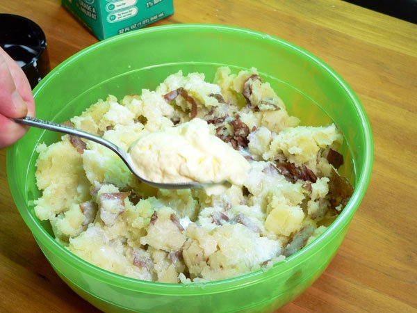 Red Skin Mashed Potatoes, add the mayonnaise.