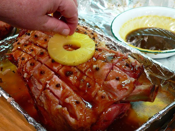 Baked Picnic Ham, add sliced pineapple.